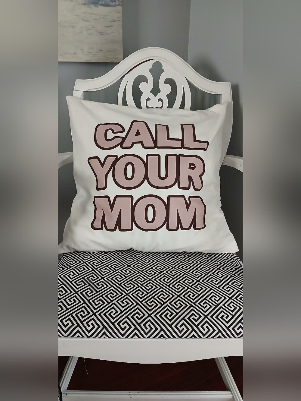 "Call Your Mom" White Decorative Throw Pillow Cover